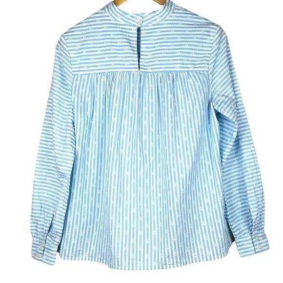 Crown & Ivy blue white stripe high neck Swiss dot scalloped long sleeve blouse - Picture 5 of 8